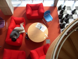 Stata Center - Lounge with Chess Set, Sleeping Student